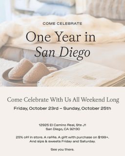 🎉 Cozy Earth San Diego is turning ONE! 🎉

Celebrate one year of cozy at Del Mar Highlands Town Center! 🥳 Join @cozyearth for their 1-Year Anniversary Weekend, October 23–25, filled with special savings, sweet treats and giveaways!

🛍️ 25% OFF purchases all weekend long!

🧁 Anniversary Festivities:
Friday, October 23 | 2–6 PM
Saturday, October 24 | 10 AM–2 PM

Stop by for a dirty soda bar, cupcakes and complimentary Cozy Earth balloons! 🎈

🎁 PLUS, A CHANCE TO WIN BIG! Spend $199 or more to be automatically entered into a raffle for a $1,000 Cozy Earth gift card!

Come celebrate this special milestone and treat yourself to a little extra comfort! ✨

#delmarhighlands #cozyearth #sandiego #shoplocal #sandiegoshopping