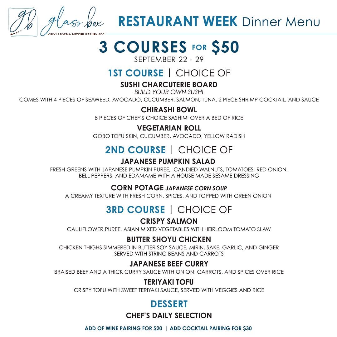 Glass Box San Diego Restaurant Week 2024 Dinner Menu 3-Course