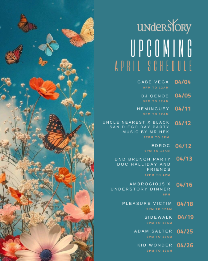 Understory Bar Sky Deck at Del Mar Highlands Town Center April Live DJ Music Weekend Schedule