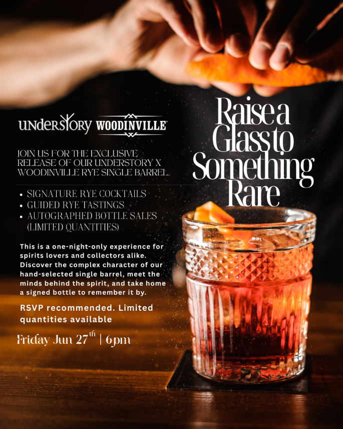 Understory Bar Sky Deck at Del Mar Highlands Town Center Raise a Glass to Something Rare Understory x Woodinville Rye Release June 27, 2025
