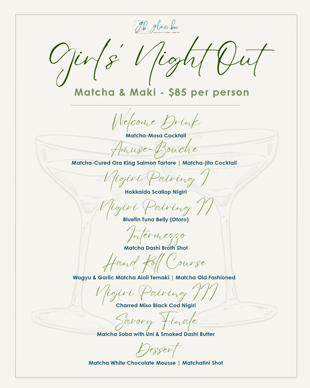 Glass Box Matcha & Maki Pairing Menu