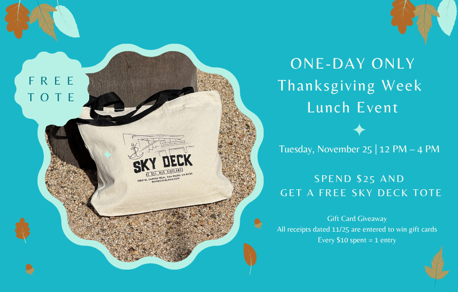 Sky Deck Lunch Event November 25, Get a Free Tote