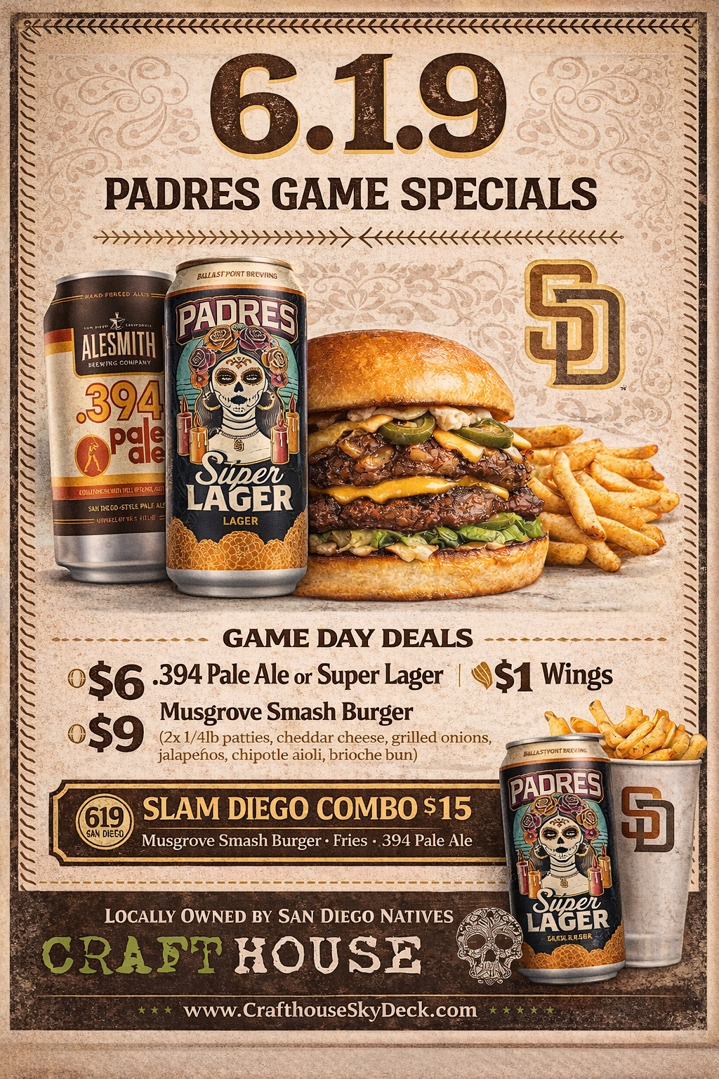 Craft House Sky Deck Del Mar Highlands Town Center San Diego Padres Game Day Specials