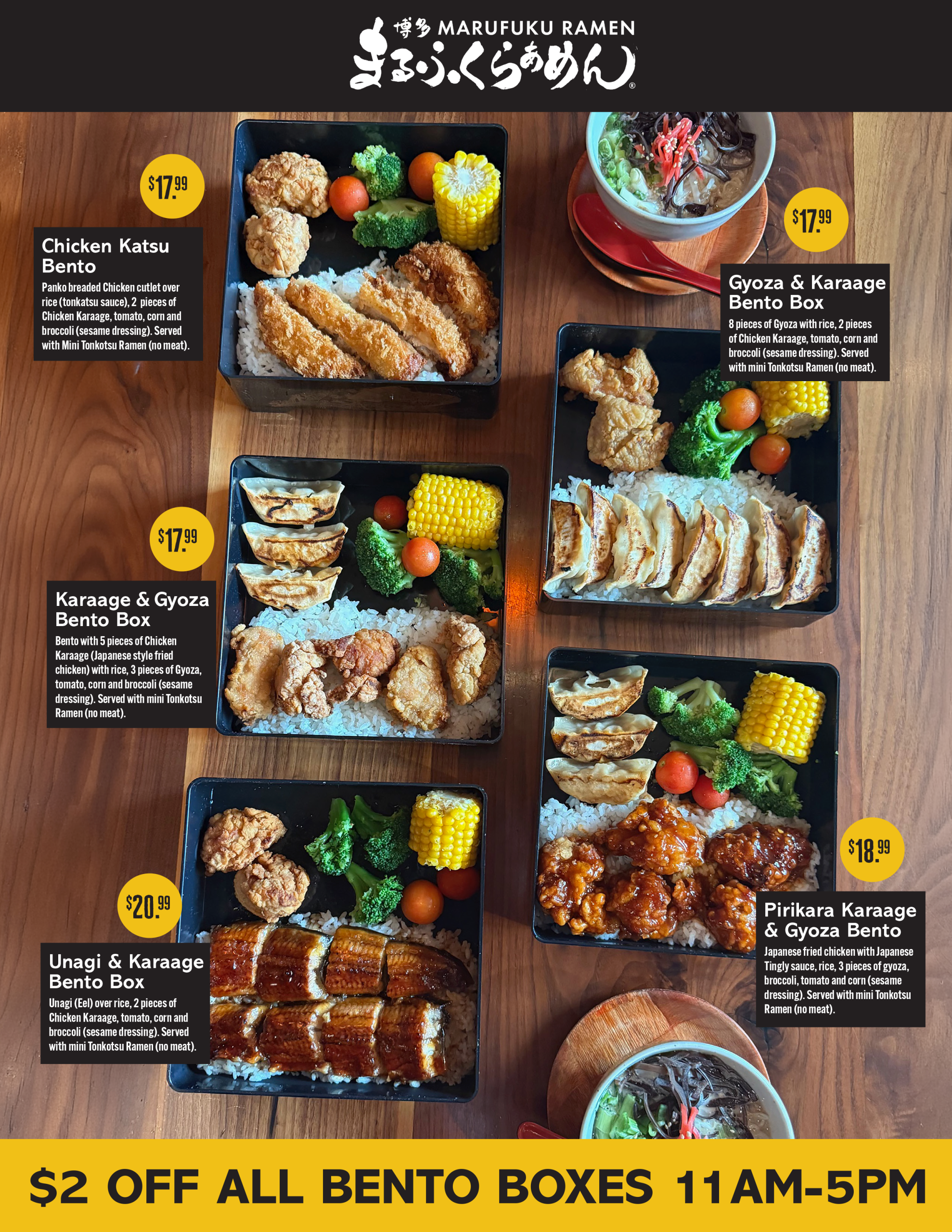 Marufuku Ramen at Sky Deck Del Mar New Bento Boxes $2 off 11am to 5pm