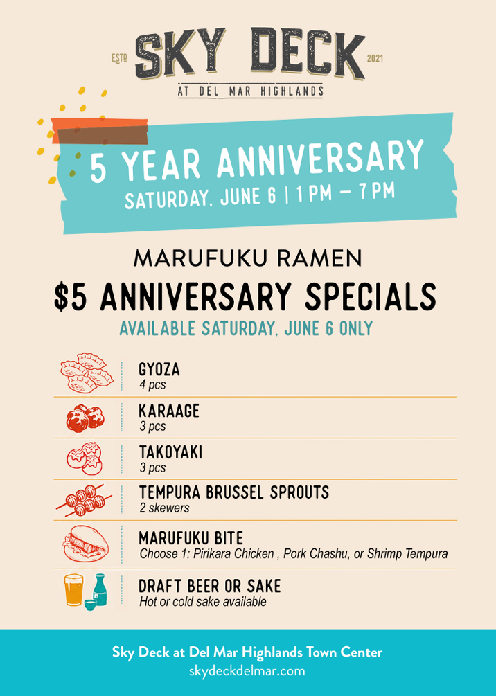 Sky Deck Del Mar Sky Deck 5 Year Anniversary Celebration Event Marufuku Ramen