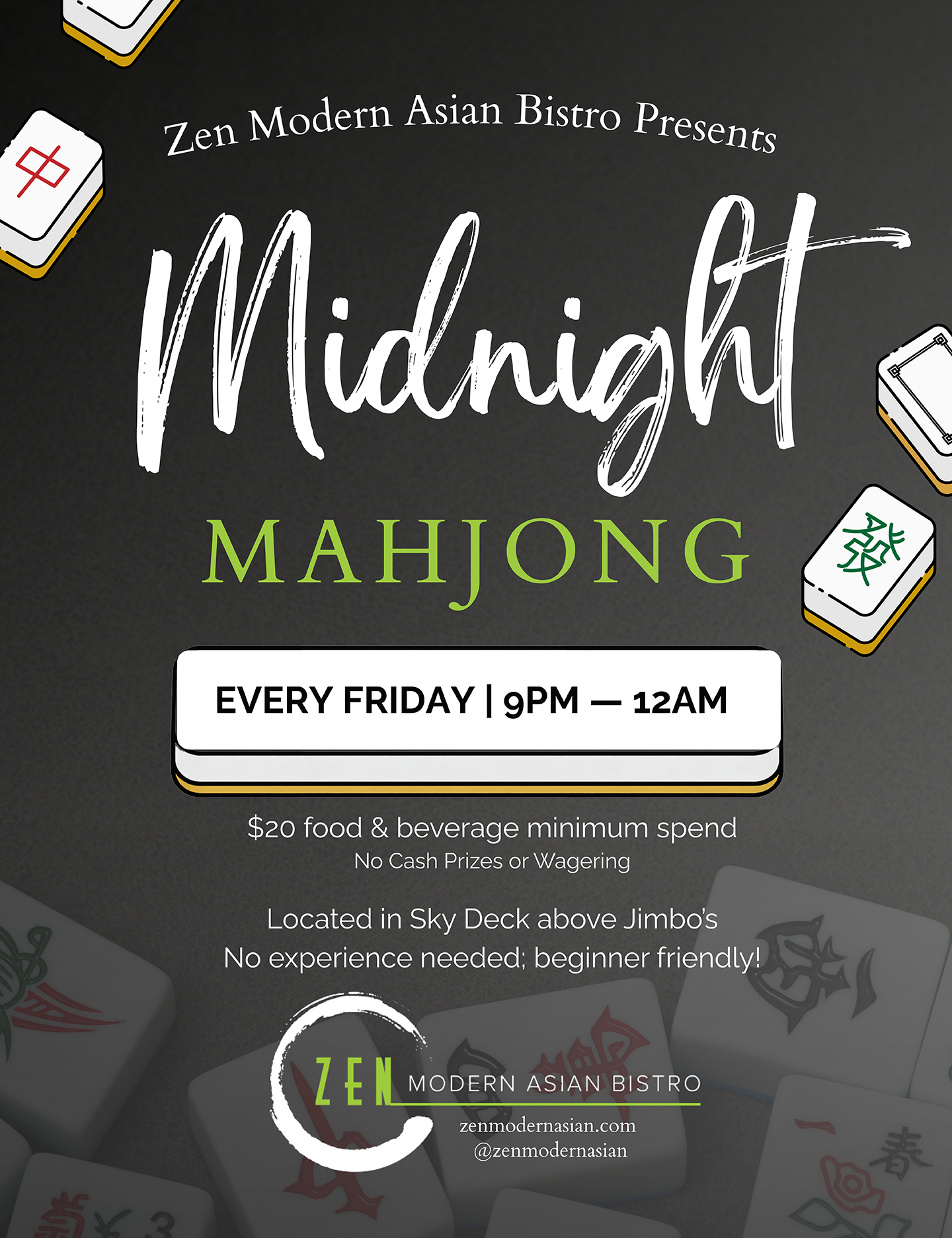 Sky Deck Del Mar Highlands Town Center Zen Modern Asian Bistro presents Midnight Mahjong every Friday